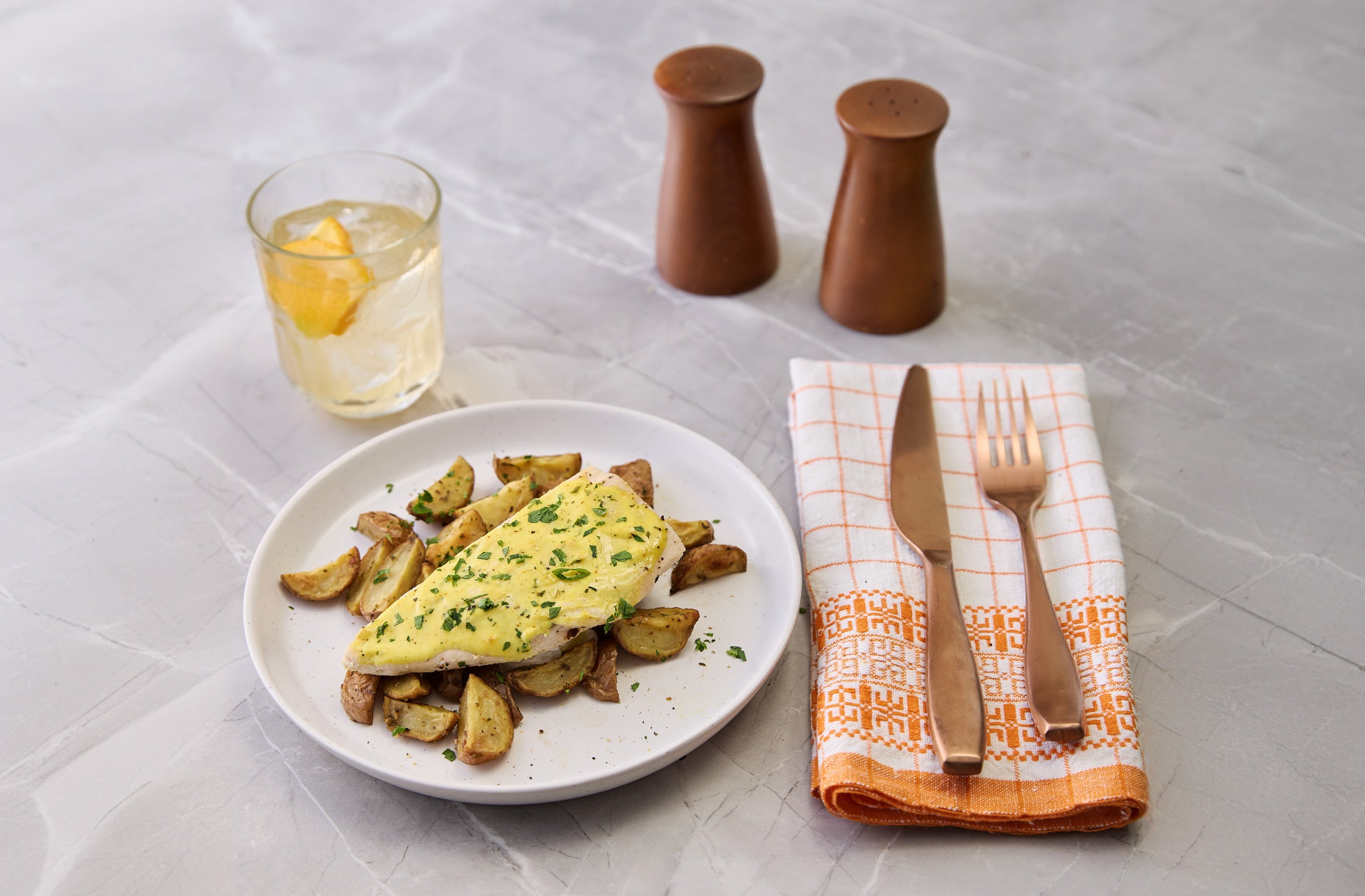 honey mustard chicken & roast potatoes