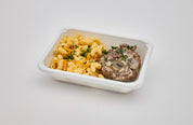 salisbury steak with mac & cheese