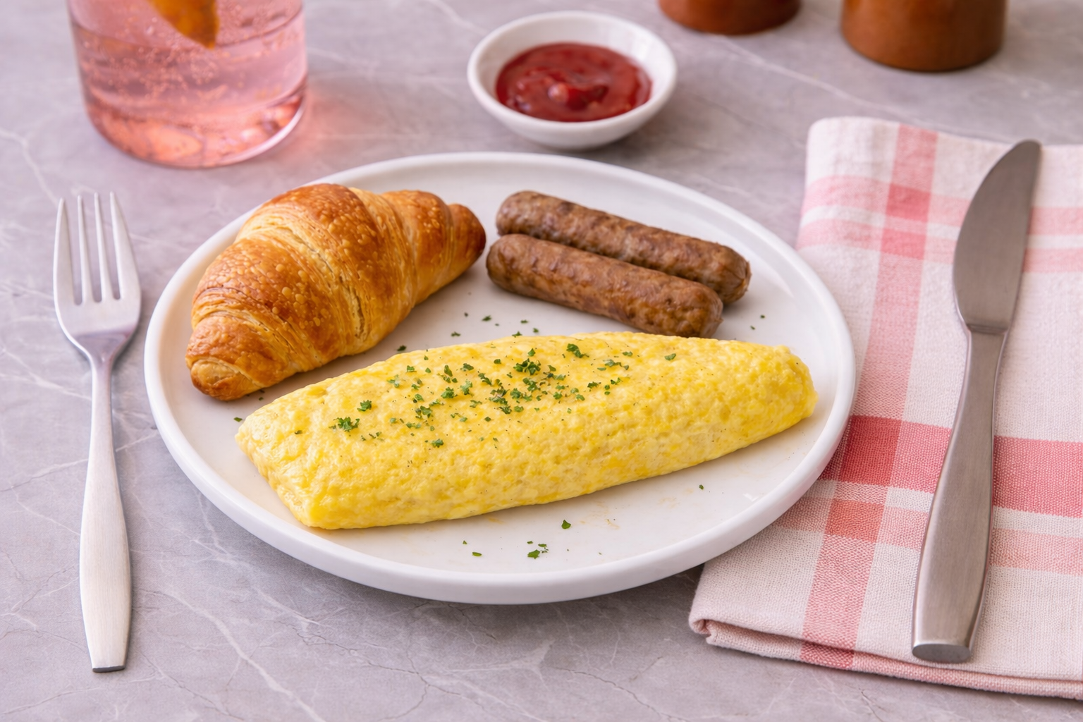 croissant, eggs & pork sausage