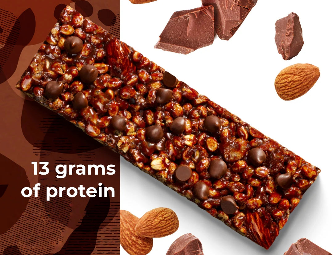 almond dark chocolate crispy protein bar 🌱